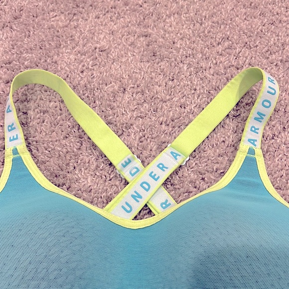 UNDER ARMOUR Women’s Crossback Low Sports Bra Turquoise Lime Green MOLDED XS - Picture 2 of 12